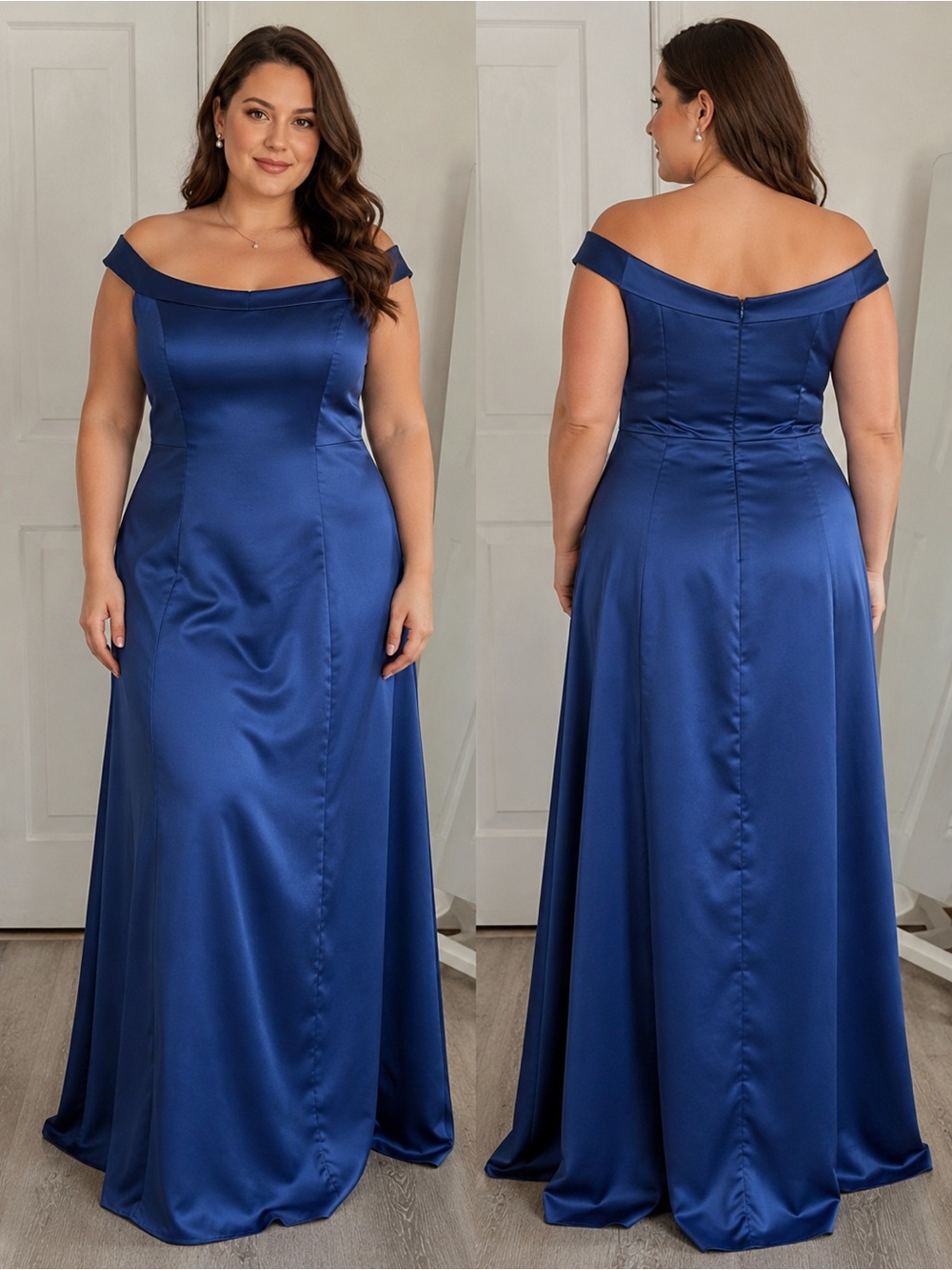 Jessica McClintock Vintage Navy Blue Satin Evening Dress Size 12 Formal Gown USA